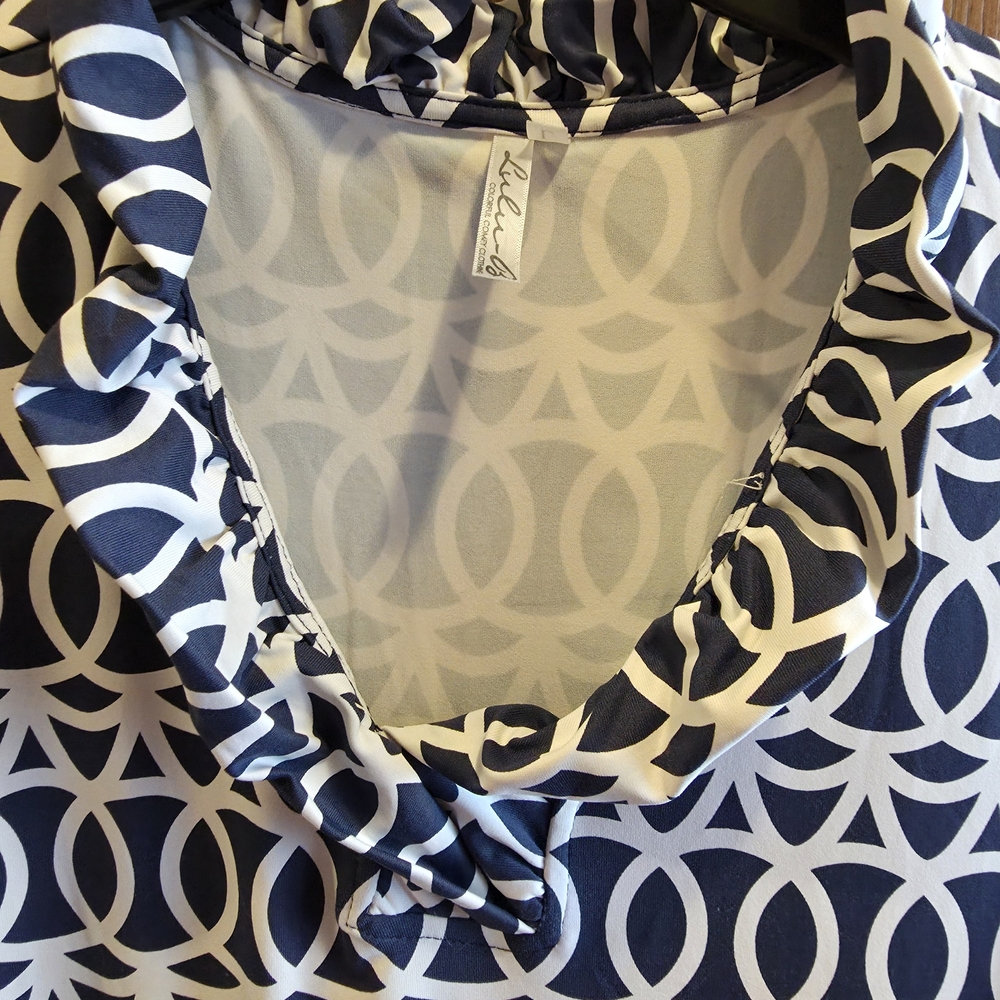 Lulu-B Navy and White Geometric Midi Dress - Picture 3 of 4